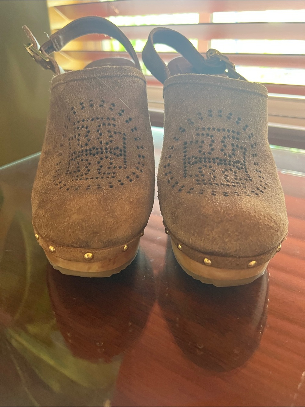 Tory Burch Suede Studded Slingback Clog Heels - Brown - Picture 2 of 11